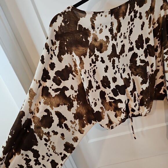 Western Brown and Cream color crop top sz S oversized S-L - Picture 6 of 8